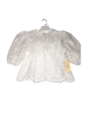 White Eyelet Lace Puff Sleeve Blouse Top L